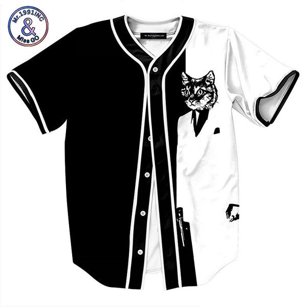 

мужская дизайнерская летняя 3d черно-белая кошка цветовая гамма уличный хип-хоп длинная бейсбольная рубашка с коротким рукавом бейсбольная у, White;black