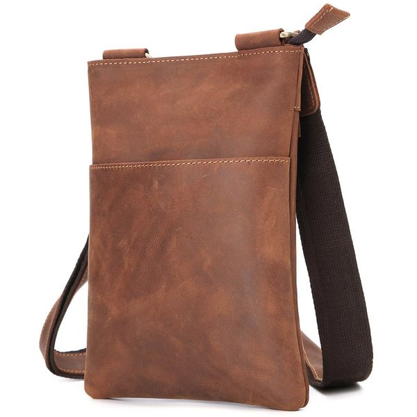 

auau-crazy horse leather men's crossbody bag vintage cowhide thin messenger bag small shoulder for male