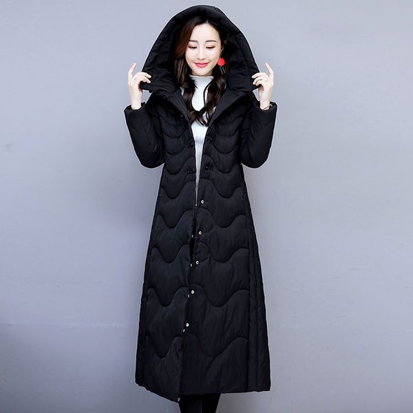 

fashion women winter new black loose large size 5xl cotton jacket women's casual hooded long parka coats female