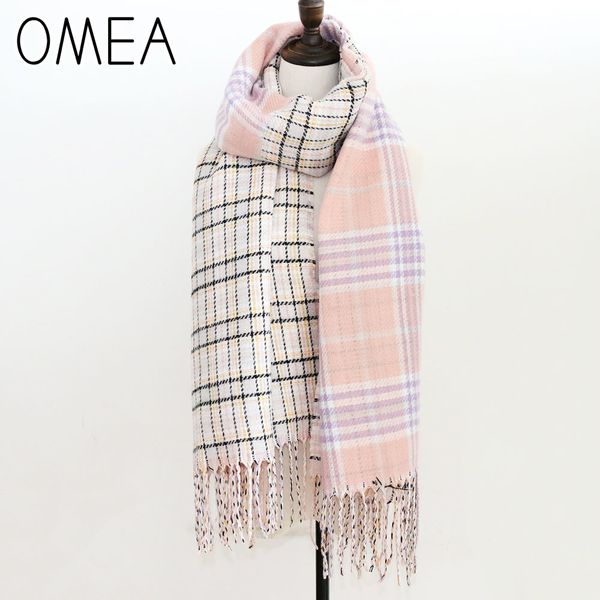 

omea cashmere winter scarf women split color plaid scarf poncho cape thickened blanket winter accessories 2019 shawl wrap pink, Blue;gray
