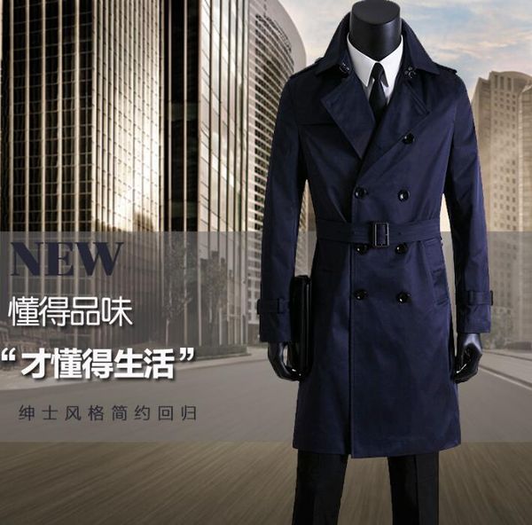

2019 new designer mens trench coats spring autumn man long coat men clothes slim fit overcoat long sleeve korean blue s - 9xl, Tan;black