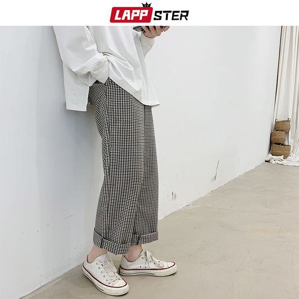 

harajuku плед шаровары мужчин 2019 vintage корейской моды joggers мужские широкие ноги штаны японские straight пот, Black