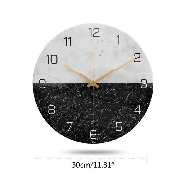 

nordic style marble pattern wall clock round silent metal clock home room decor t8wb