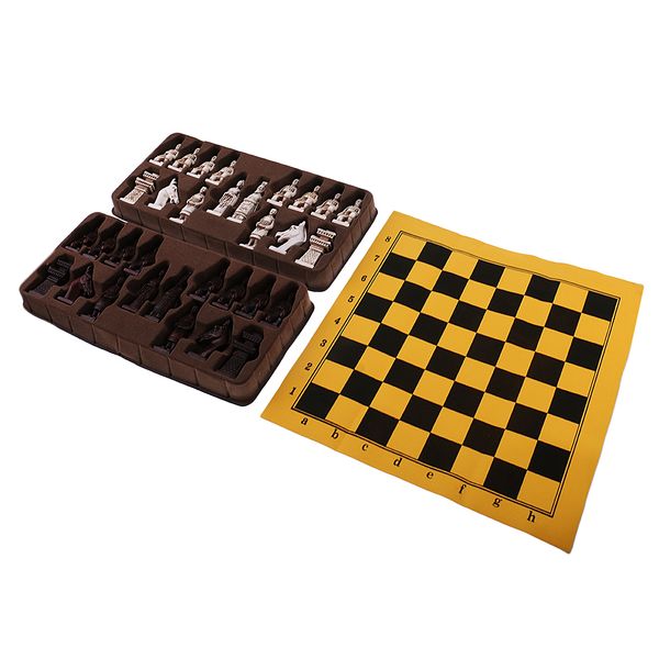 

vintage chess folding chess board chinese terracotta army chess pieces