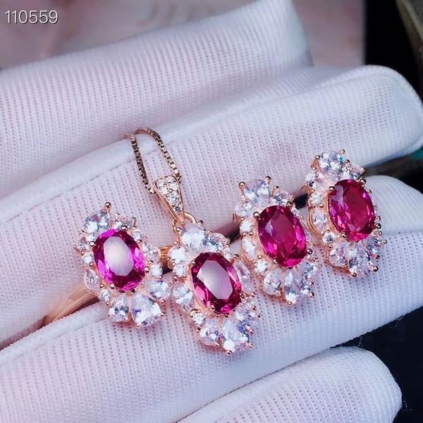

natural pink z gem jewelry sets natural gemstone ring pendant earrings 925 silver luxurious big long women party jewelry, Black