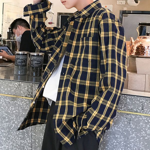 

lossky men's korean plaid print shirt new casual spring autumn men fashion shirts long sleeve cardigan wild loose shirt clothing, White;black