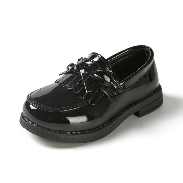 

flat shoes cozulma kids tassels patent leather for girls butterfly-knot children patchwork slip-on size 26-36, Black;grey