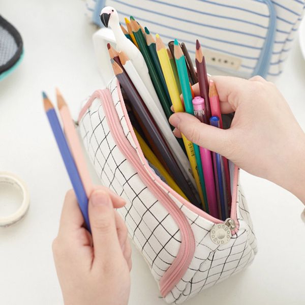 

plaid pencil case multifunction portable large capacity simple storage bag pr sale