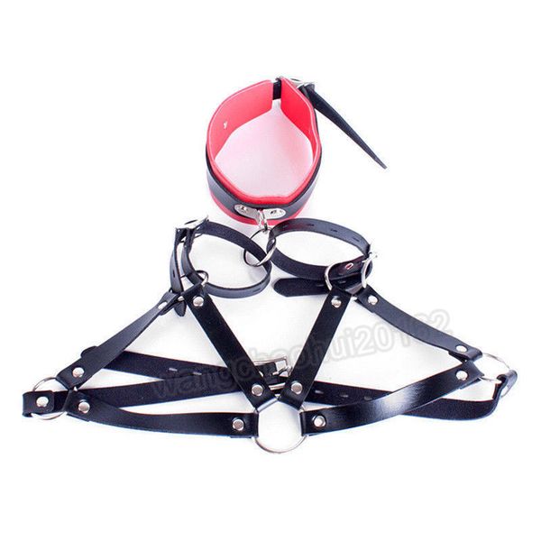 Bondage Leather Cosplay Game Body Restraintjacket Arm Binder Asylum Costumes Kit #R52