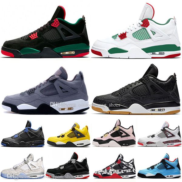 

boys 2019 bred 4 4s what the cactus jack laser wings mens basketball shoes denim blue pale citron men sports designer sneakers 36-47