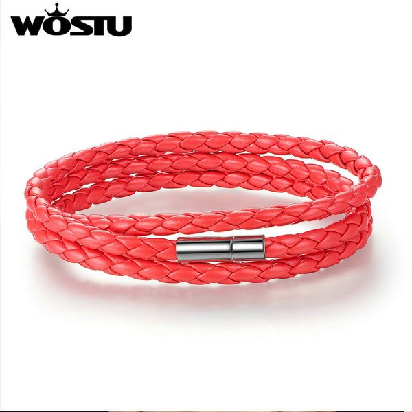 

wostu 60см красный кожа pu wrap браслет с магнитом застежка для женщин мужчины мужская мода pulseira free fast shipping xcj0063, Silver