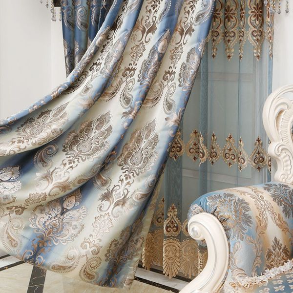 

classical damask paisley floral polyester jacquard woven drapery cloth curtain fabric gradient blue 1meter/lot drop shipping