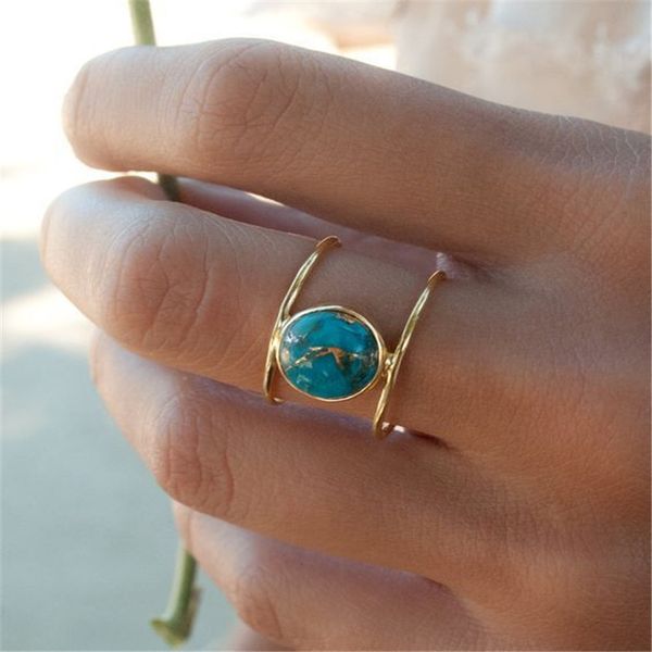 

new bohemian turquoises rings for men women vintage gold plated tibetan blue stone antique finger ring anillos anel, Silver