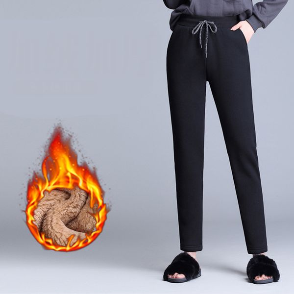 

new thick winter cashmere pants warm loose casual long stretchy pants women pure color plus velvet leggings for natural comfor, Black;white