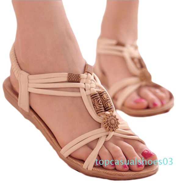 

woman sandals 2020 summer woman shoes flip flops beach shoes gladiator beads sandals lady low heel footwear t03, Black