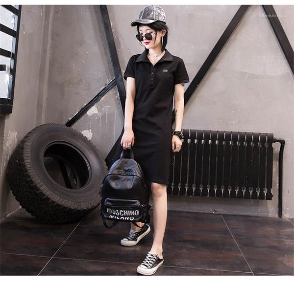 

print solid womens tshirt dress lapel neck short sleeve loose a line dresses female clothing crocodile, Black;gray