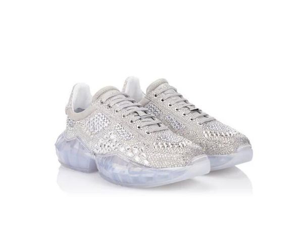 

2019 Роскошные мужские кроссовки для повседневной обуви JIM-CH Кристаллические замшевые кроссовки Shimmer с аппликацией из кристалла и коренастой платформой