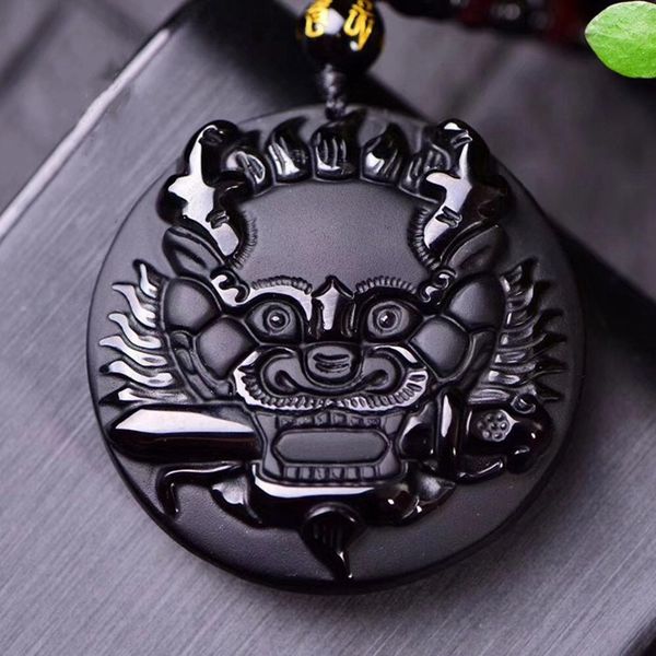 

other jadery natural black obsidian crystal pendant necklace bodhisattva amulet talisman made of gemstone men women, Silver