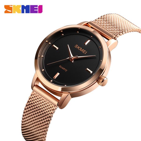 

skmei elegant women quartz watch fashion simple design water resistant stainless steel strap rose gold reloj mujer 1528 ladies fashion, Slivery;brown