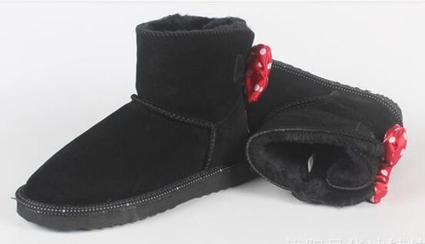 

2019 snow boots designer kids shoes genuine leather booties with big bow cartoon character style snow boots for girls botas, Black