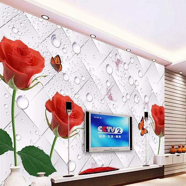 

custom large mural 3d wallpaper modern creative 3d expansion space lattice red flowers tv back wall decor deep 5d embossed