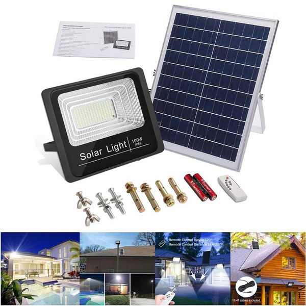 

solar led lights 25w 40w 60w 100w spotlight ip66 waterproof floodlight remote control solar lamp for garden street garage park