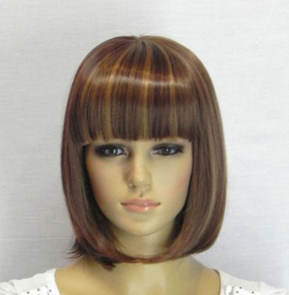 Hot Sell Fashion Short Brown Blonde Straight Bangs Bob Women S
