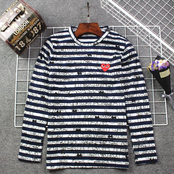 

Cdg play men de igner t hirt comme de garcon graffiti tripe red heart cotton tee men women ca ual long leeve t hirt