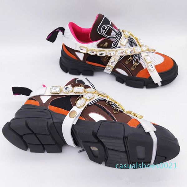 

luxury designer flashtrek sneaker with removable crystal women lace up patchwork shoes mens casual classic platform deigner sneakers c21, Black