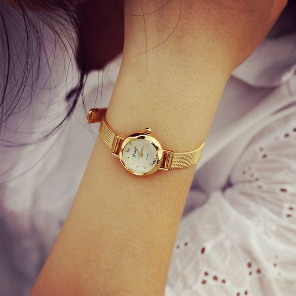 

gold stainless steel women's fashion bracelet watch luxury female dress wristwatch casual ladies quartz watch with mesh strap, Slivery;brown