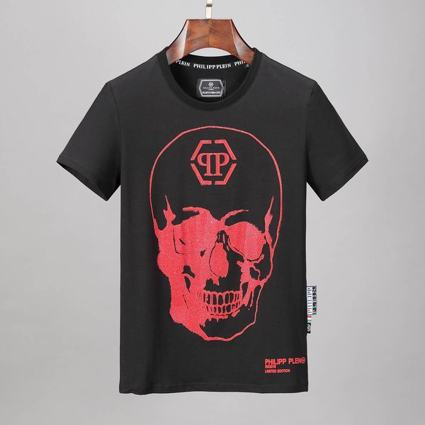 

phillip mens luxury t-shirt plain classic designer brand short sleeve red big rhinestone skulls street hip hop fashion personality tshirts, White;black