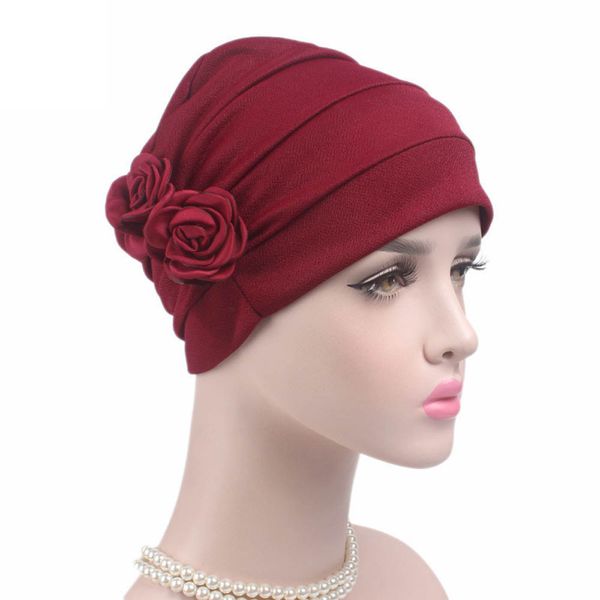 

double flowers women's hat cancer chemo hat beanie scarf turban head wrap cap winter hats for women bonnet female, Blue;gray