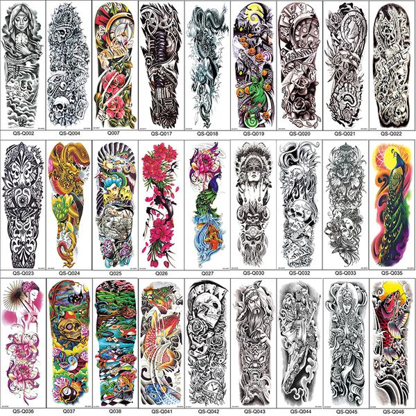 

full arm temporary tattoo sleeves peacock peony dragon skull designs waterproof cool men women tattoos stickers body art paints