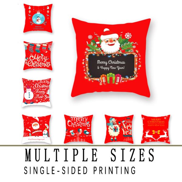 

1pcs red cartoon christmas pillow case socks santa claus illustration print square decorative sofa cushion cover