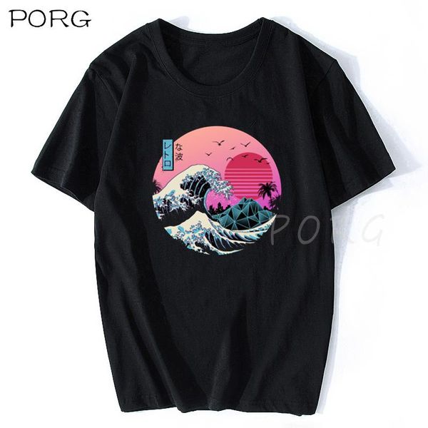 

the great retro wave japan anime t-shirt ulzzang harajuku streetwear cotton camisetas hombre men vaporwave funny cool t shirt 3d, White;black