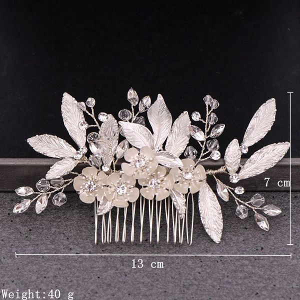 

npason 2020 silver leaf flower hair comb bridal hair accessories flower wedding hair comb head accessories for bride tiaras, Golden;white