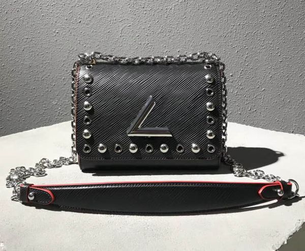 

luxury designer studded flap chain handbag small mini rivets bag rocky pouch genuine leather satchel big letter lock holes perforated