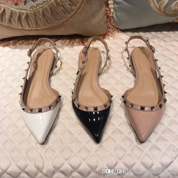 

fashion trends rivet element women's shoes imported cowhide lining sheepskin footings cool dazzle women's flat rivet sandals, Black