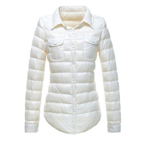 

new arrival autumn and winter womens slim pattern quilting short light weight white duck down jackets button candy color, Black
