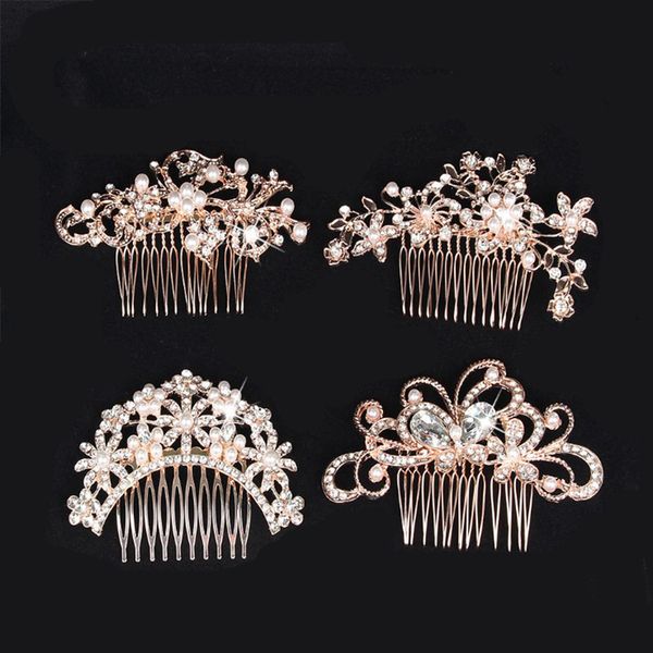 

wedding party 11x6cm hairpins beaded flower leaf headwear of bride crown diamond headwear for bride acting initiation graduation rs-178, Golden;silver