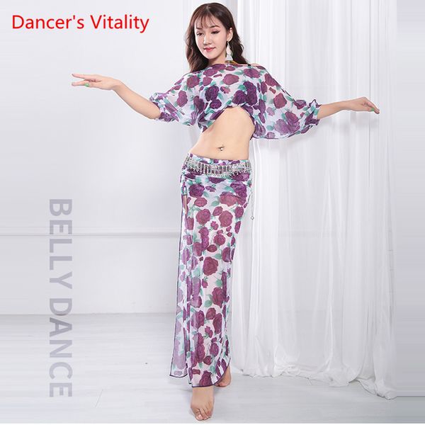 

new arrival tropical flower print 2-piece set belly dance costume (+ skirt) long skirt for dancer ing, Black;red
