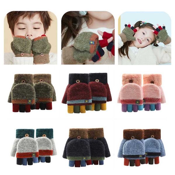 

children's knit gloves winter antie writing work warm half finger gloves