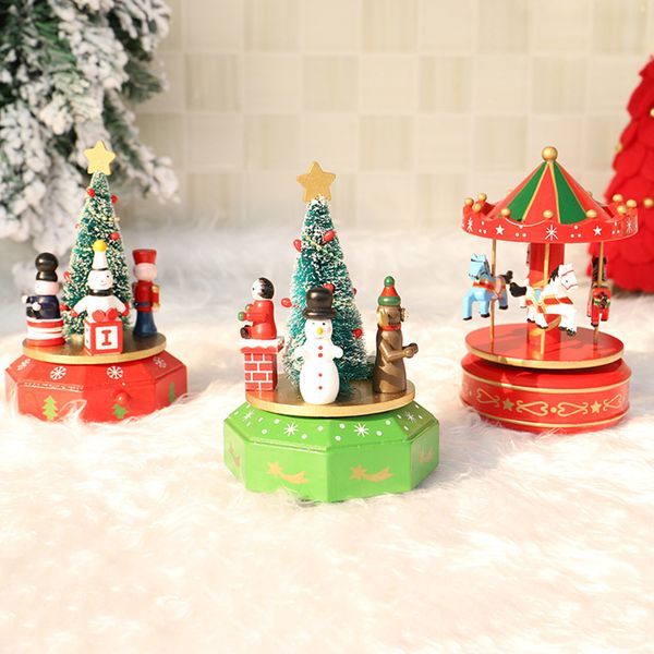 Wood Music Box Christmas Decoration Xmas Kids Toy Children Gift