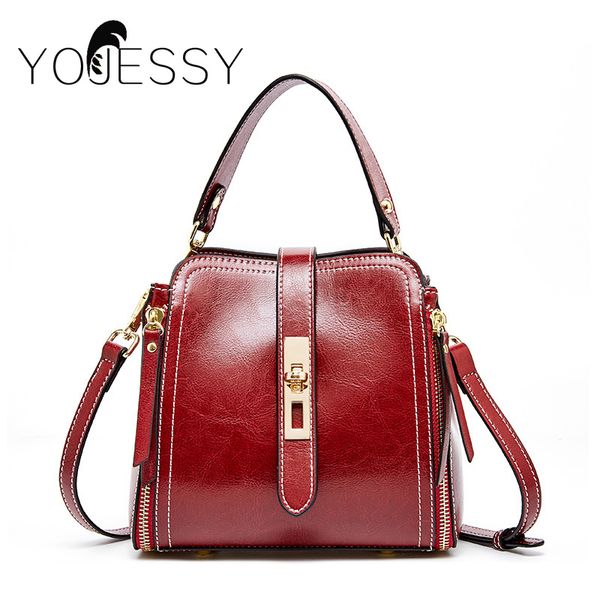 

yojessy women bag totes bags crossbody bag cowhide bucket genuine leather vintage casual shoulder