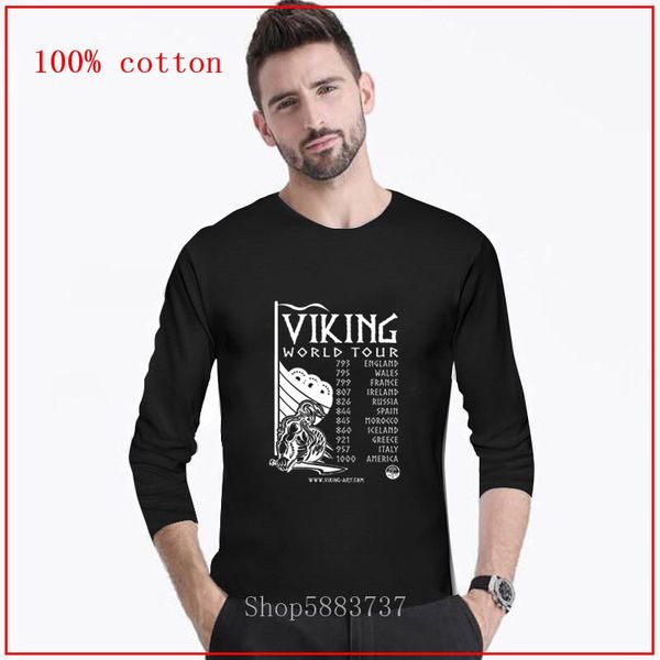 

2020 нового прибытие viking world tour футболка мужского рагнар баркас тенниска с длинным рукавом тиса 100% хлопок lothbrok тройника, White;black