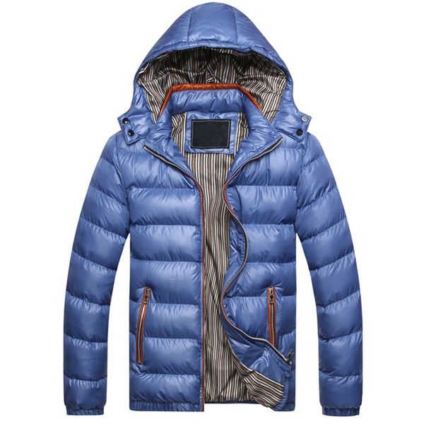 

plus size thick warm cotton outwear winter warm men solid color hooded long sleeve zip up down jacket quilted coat, Black