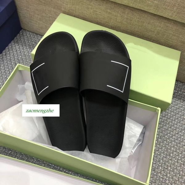 

off leisure indoor beach slippers white printing lovers slippers with box, Black