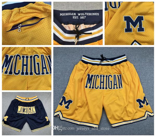 

2020 michigan jersey just don man hip hop motion wind basketball shorts pocket stripe network lining split joint wolverines sports jersey, Black;red