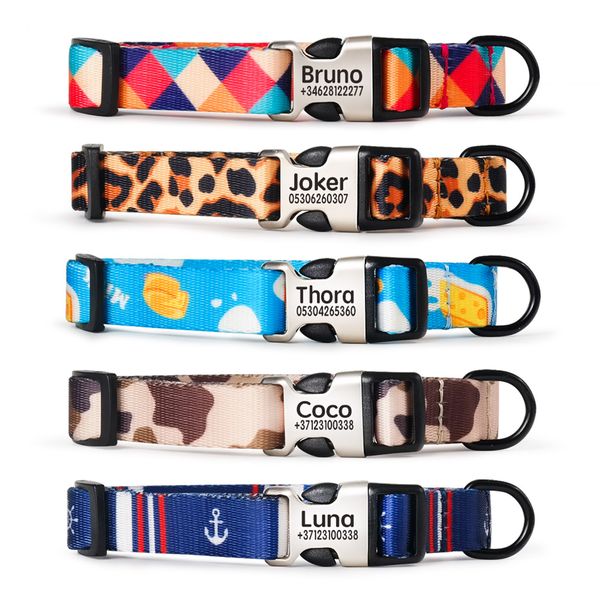 

fashion nylon print personalized engraved name dog collar leash custom puppy pet collars id tag for small medium large big dogs