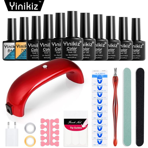 

yinikiz 25pcs/set nail art manicure uv nail gel polish 9w lamp dryer set gel varnish soak off manicure tools kit, Red;pink
